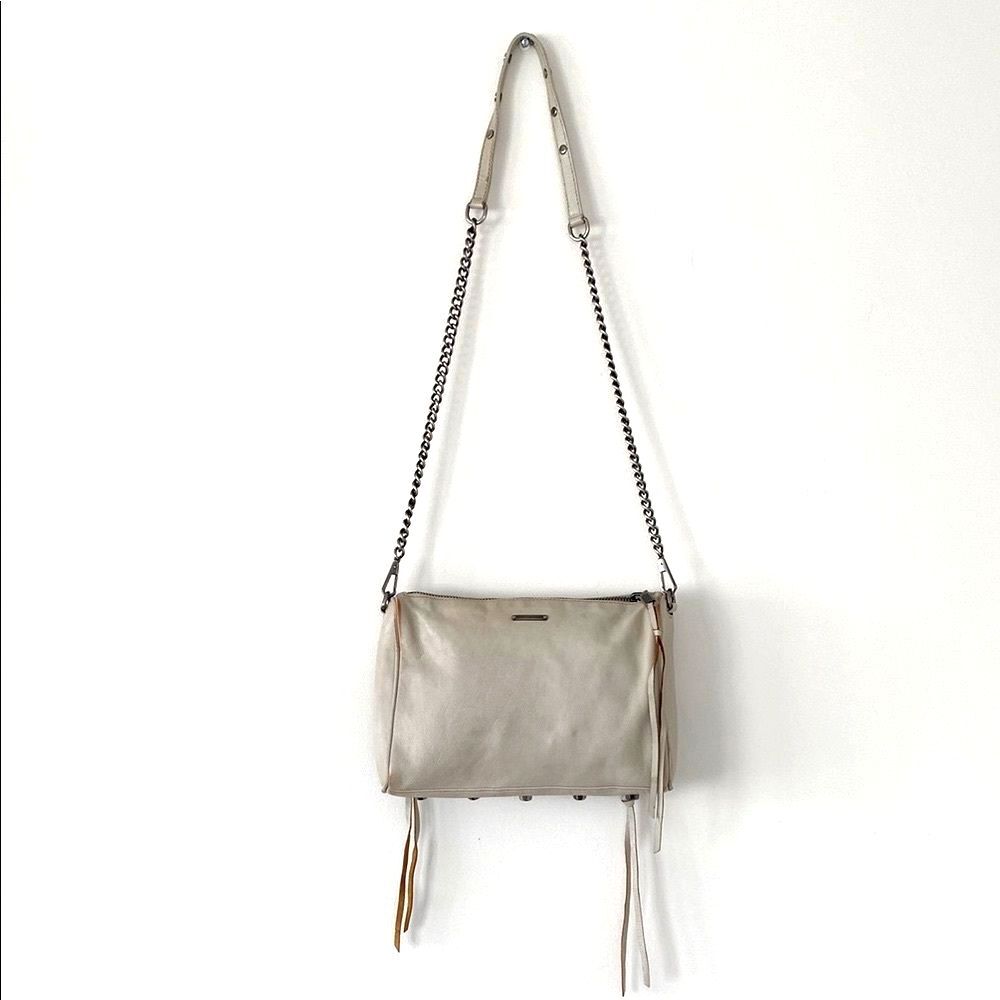 Rebecca Minkoff Tope Leather Shoulder Crossbody Bag Chain Studs Moto Boho Fringe